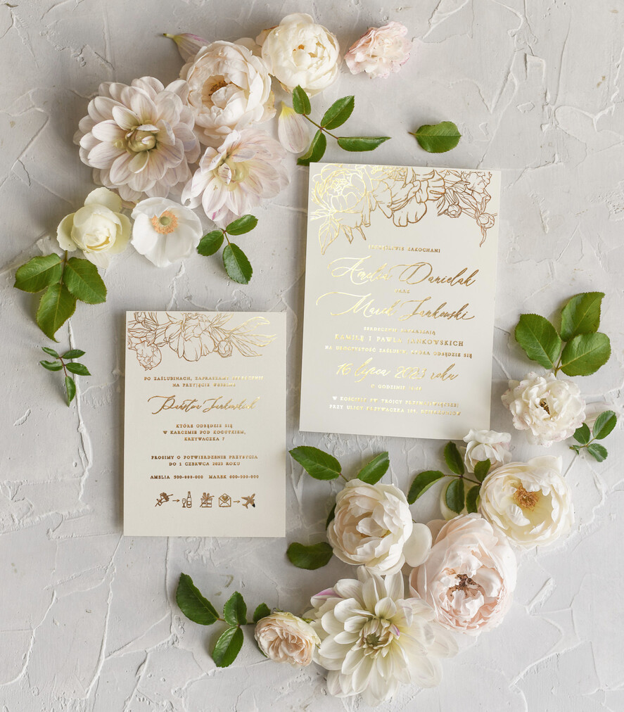 Zaproszenia ślubne Złote Glamour Eleganckie Zaproszenia ślubne złote napisy na zaproszeniu3