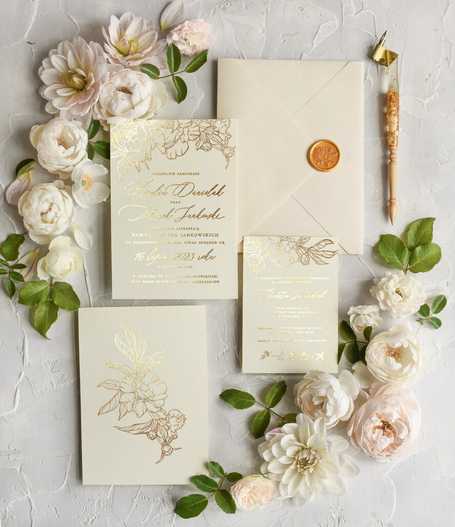 Zaproszenia ślubne Złote Glamour Eleganckie Zaproszenia ślubne złote napisy na zaproszeniu4