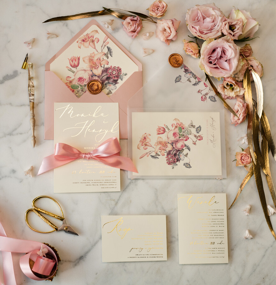 Zaproszenia ślubne Złote Glamour błyszczące złote zaproszenia ślubne w stylu glamour z motywem kwiatowym6