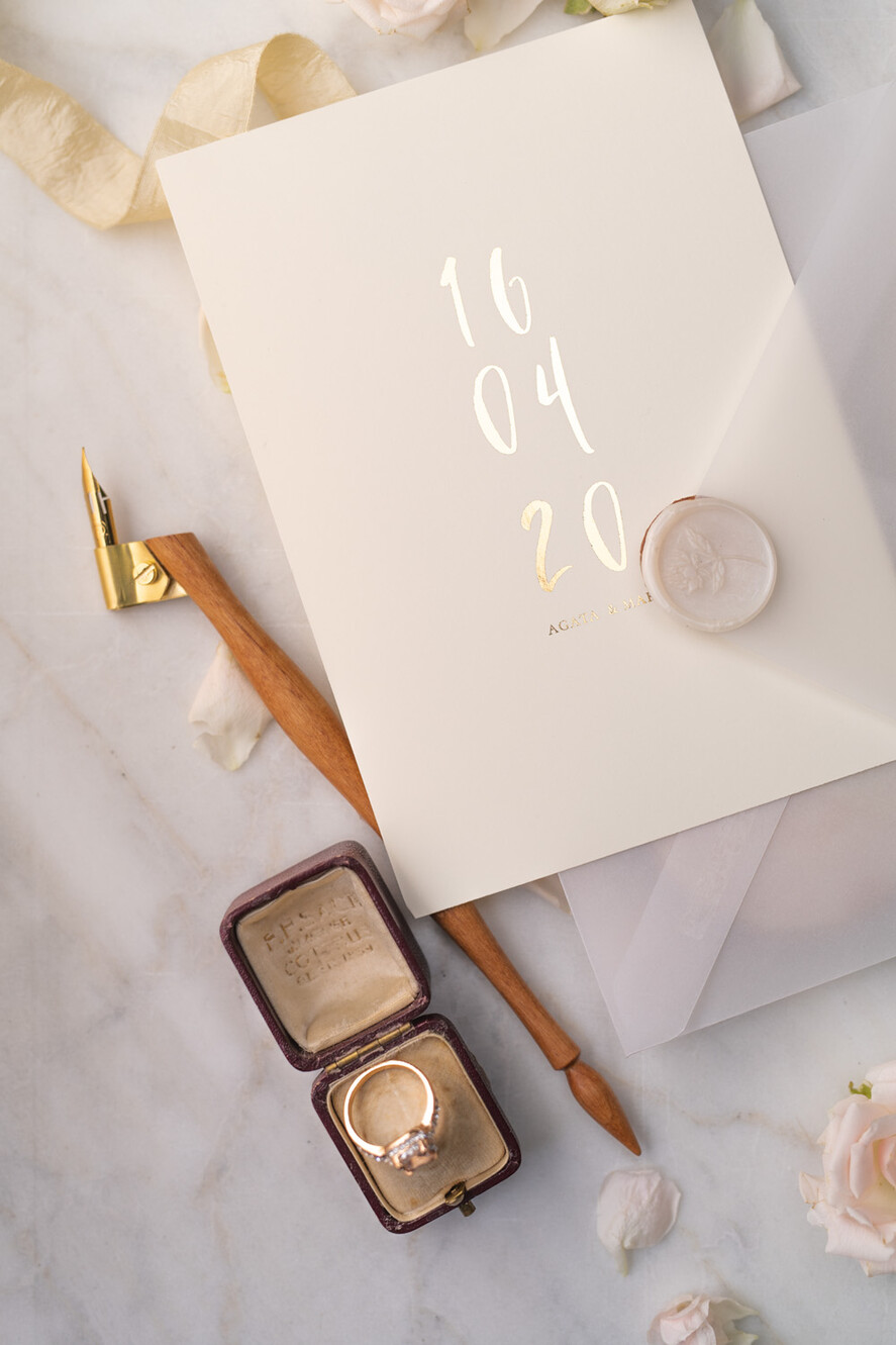 Zaproszenia ślubne Złote Glamour minimalistyczne złote lub srebrne zaproszenia ślubne  idealne na wesele w stylu glamour 10