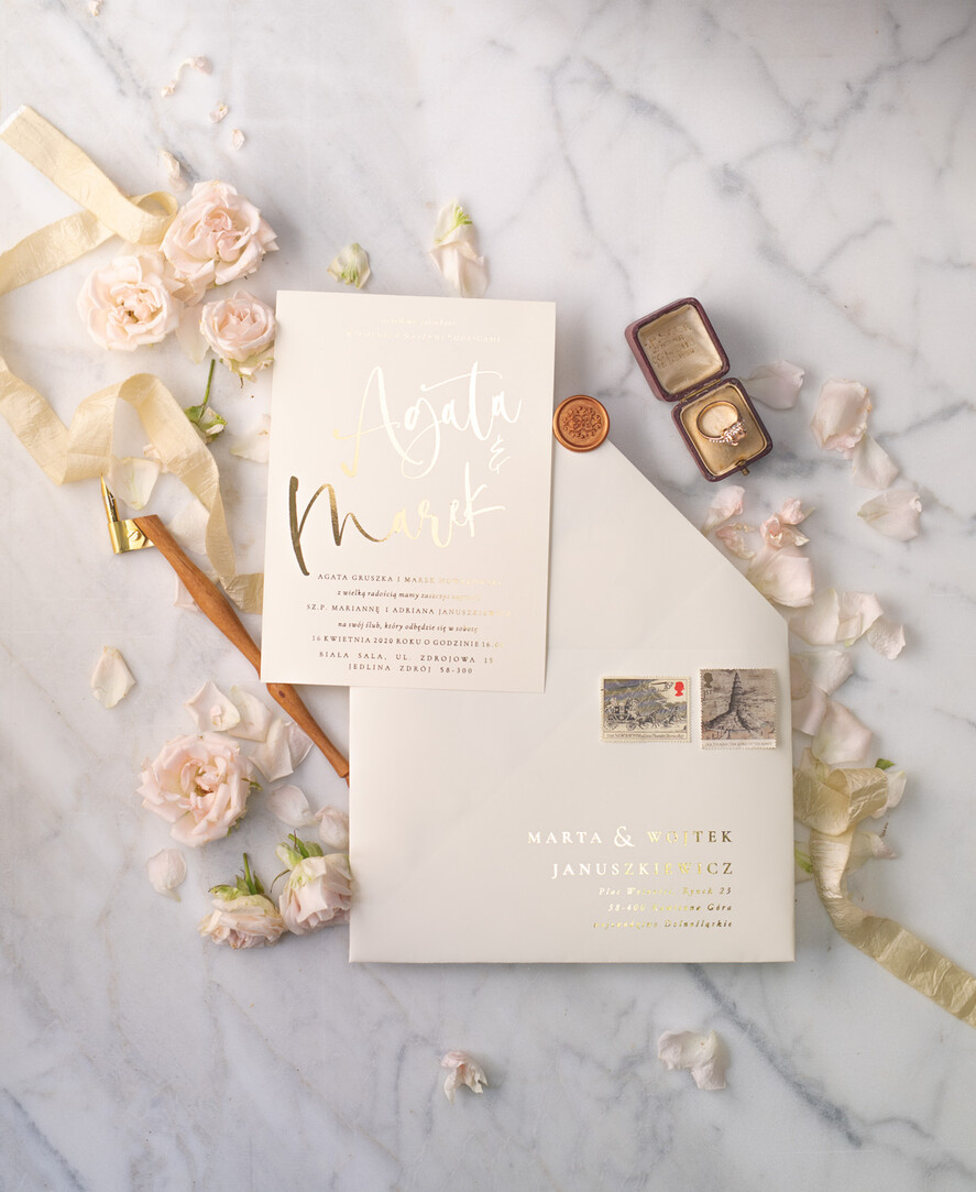 Zaproszenia ślubne Złote Glamour minimalistyczne złote lub srebrne zaproszenia ślubne  idealne na wesele w stylu glamour 18