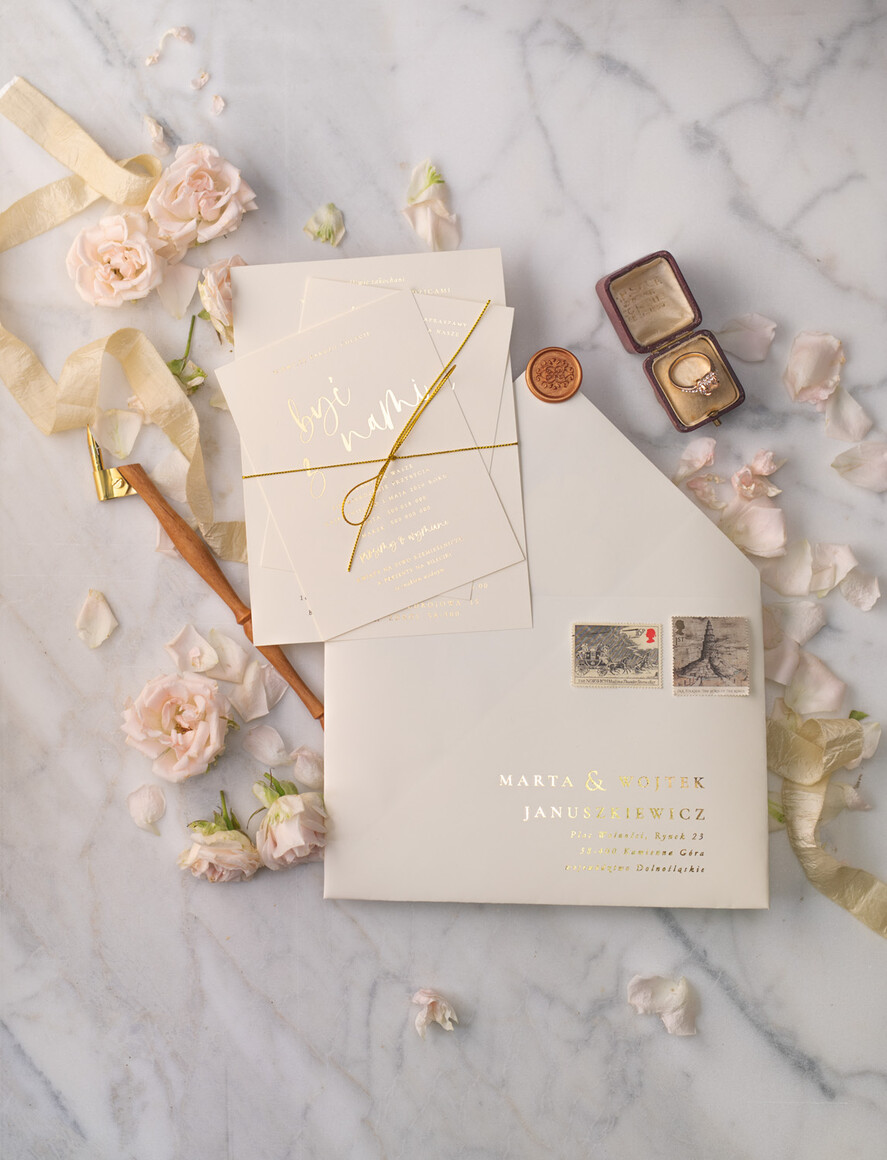 Zaproszenia ślubne Złote Glamour minimalistyczne złote lub srebrne zaproszenia ślubne  idealne na wesele w stylu glamour 2