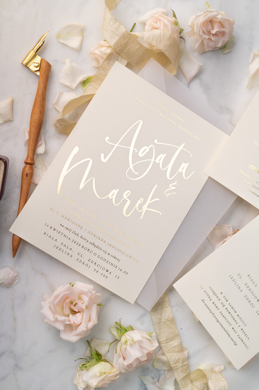 Zaproszenia ślubne Złote Glamour minimalistyczne złote lub srebrne zaproszenia ślubne  idealne na wesele w stylu glamour 3