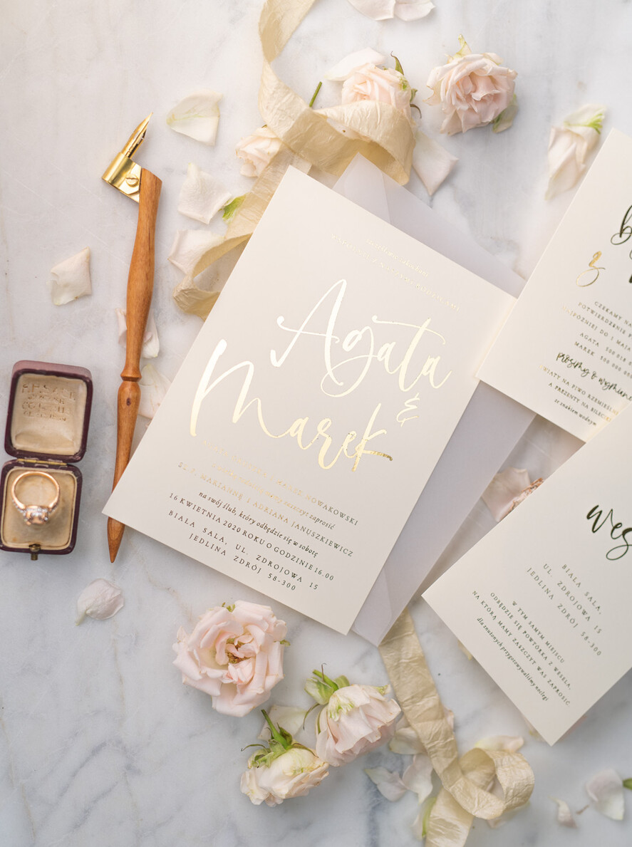 Zaproszenia ślubne Złote Glamour minimalistyczne złote lub srebrne zaproszenia ślubne  idealne na wesele w stylu glamour 4