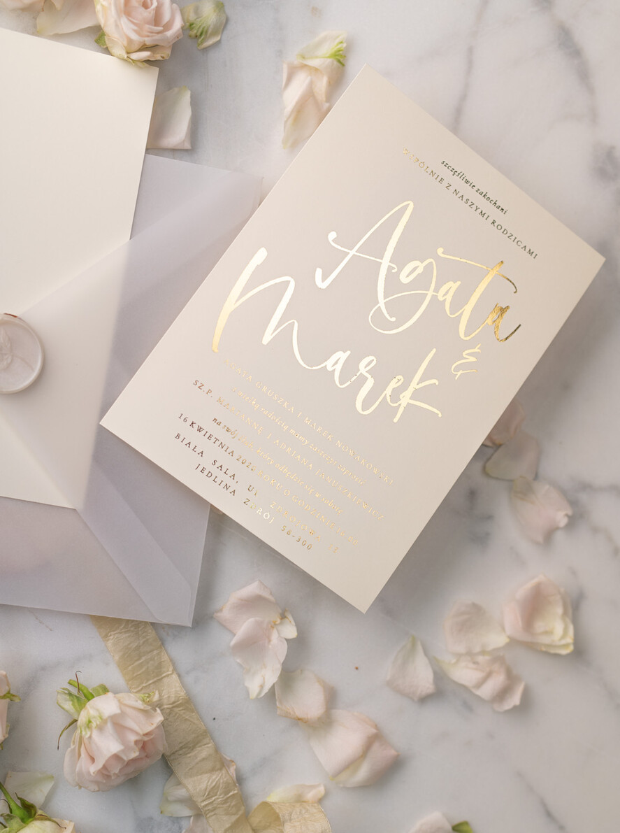 Zaproszenia ślubne Złote Glamour minimalistyczne złote lub srebrne zaproszenia ślubne  idealne na wesele w stylu glamour 9