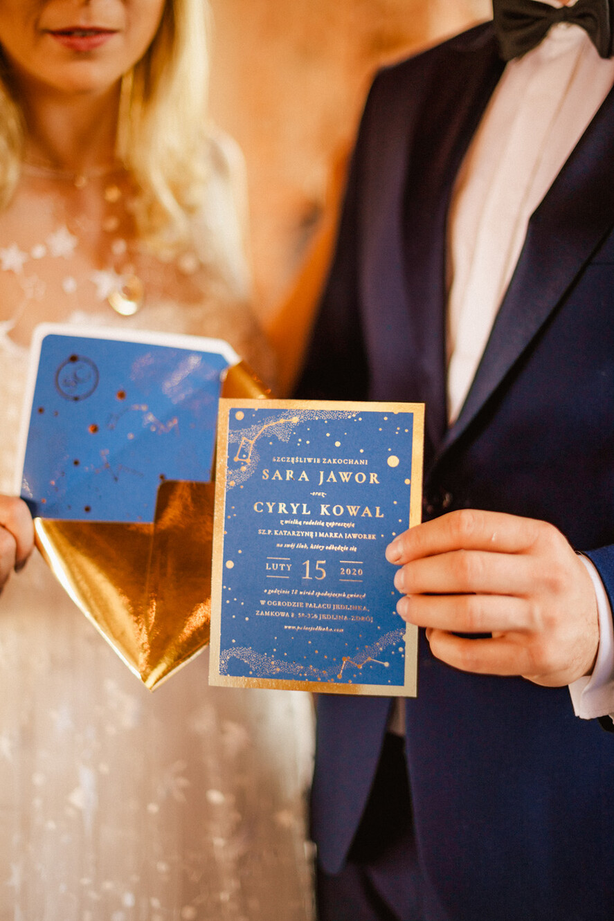 Zaproszenia ślubne Złote Glamour Złoto Granatowe  zaproszenia ślubne z Gwiazdami, Nocne Niebo Złocone  zaproszenie ślubne Gwiezdne zaproszenie na ślub Granatowe1