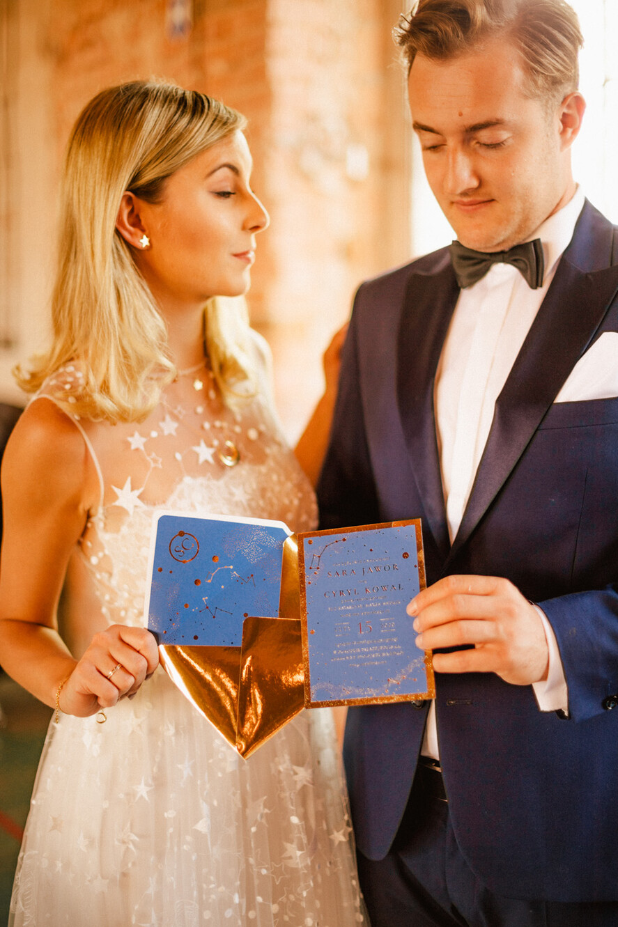 Zaproszenia ślubne Złote Glamour Złoto Granatowe  zaproszenia ślubne z Gwiazdami, Nocne Niebo Złocone  zaproszenie ślubne Gwiezdne zaproszenie na ślub Granatowe3