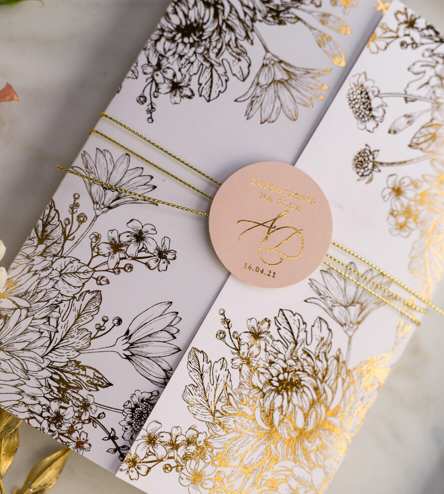 Zaproszenia ślubne Złote Glamour złote zaproszenia ślubne bogato zdobione motywy kwiatowe idealne na letni ślub14