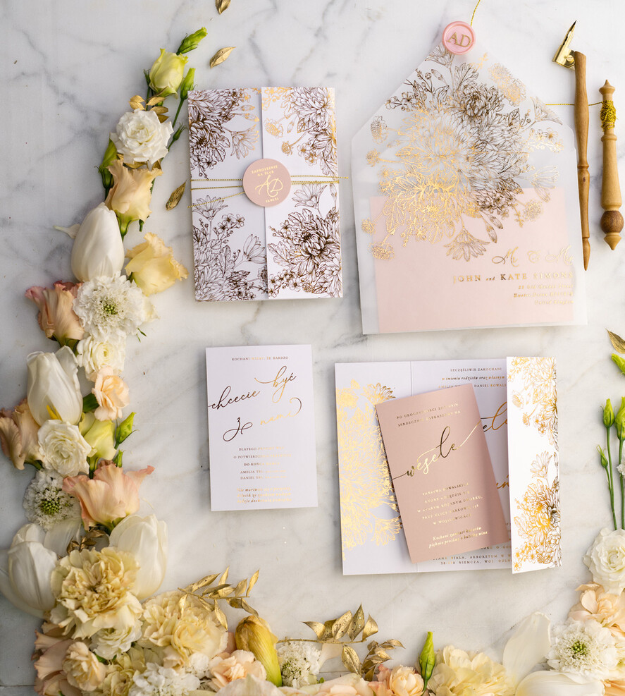 Zaproszenia ślubne Złote Glamour złote zaproszenia ślubne bogato zdobione motywy kwiatowe idealne na letni ślub20