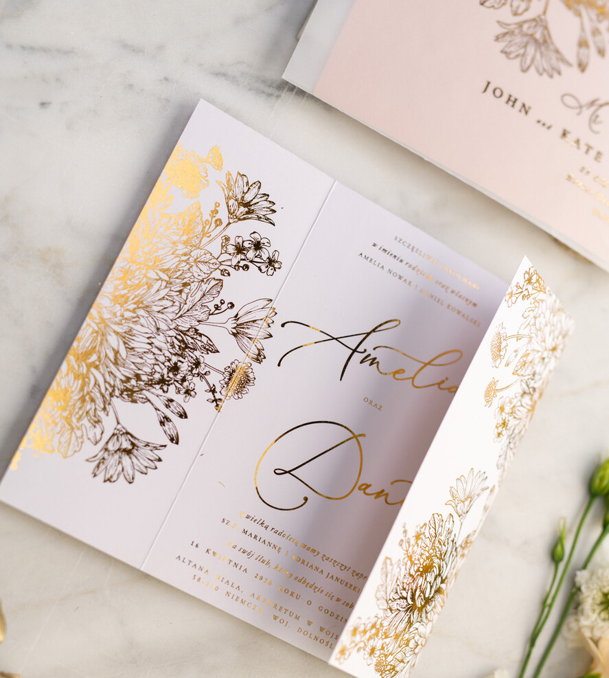 Zaproszenia ślubne Złote Glamour złote zaproszenia ślubne bogato zdobione motywy kwiatowe idealne na letni ślub23
