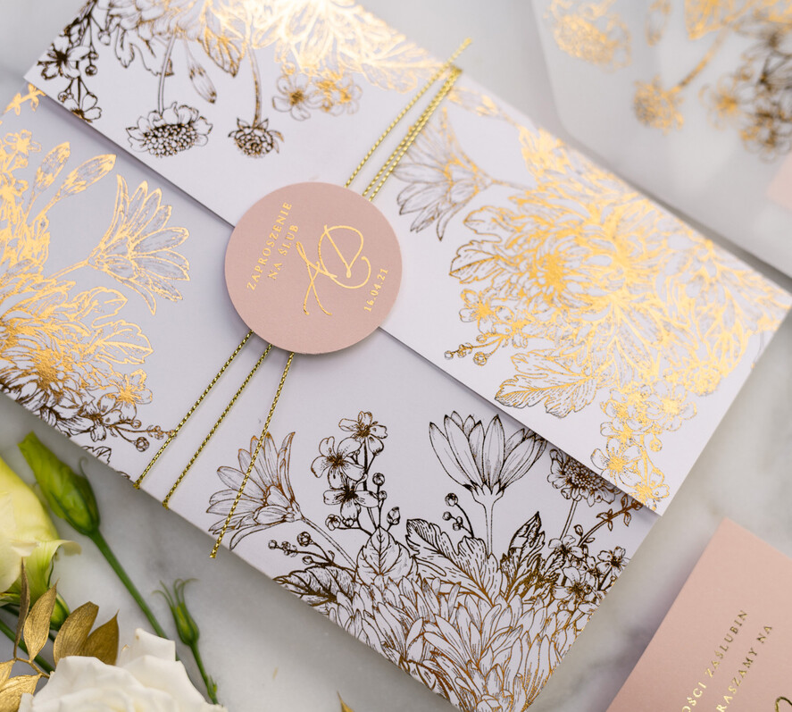 Zaproszenia ślubne Złote Glamour złote zaproszenia ślubne bogato zdobione motywy kwiatowe idealne na letni ślub25