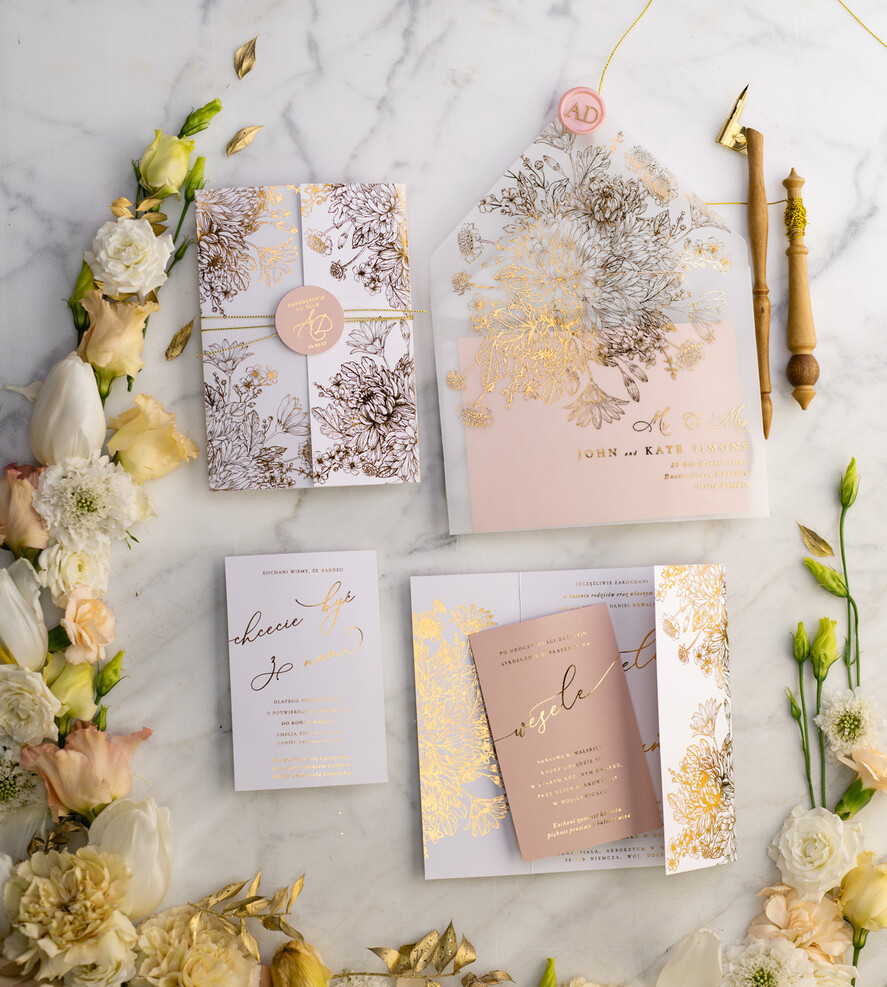 Zaproszenia ślubne Złote Glamour złote zaproszenia ślubne bogato zdobione motywy kwiatowe idealne na letni ślub29
