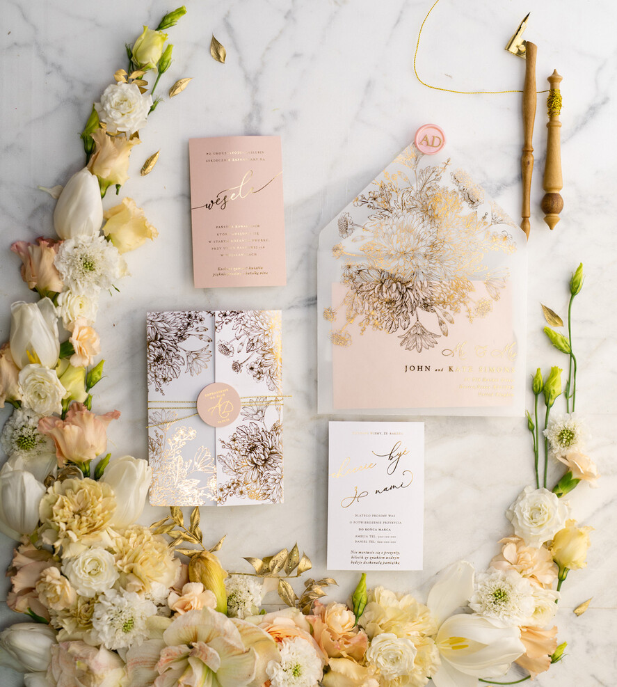 Zaproszenia ślubne Złote Glamour złote zaproszenia ślubne bogato zdobione motywy kwiatowe idealne na letni ślub7
