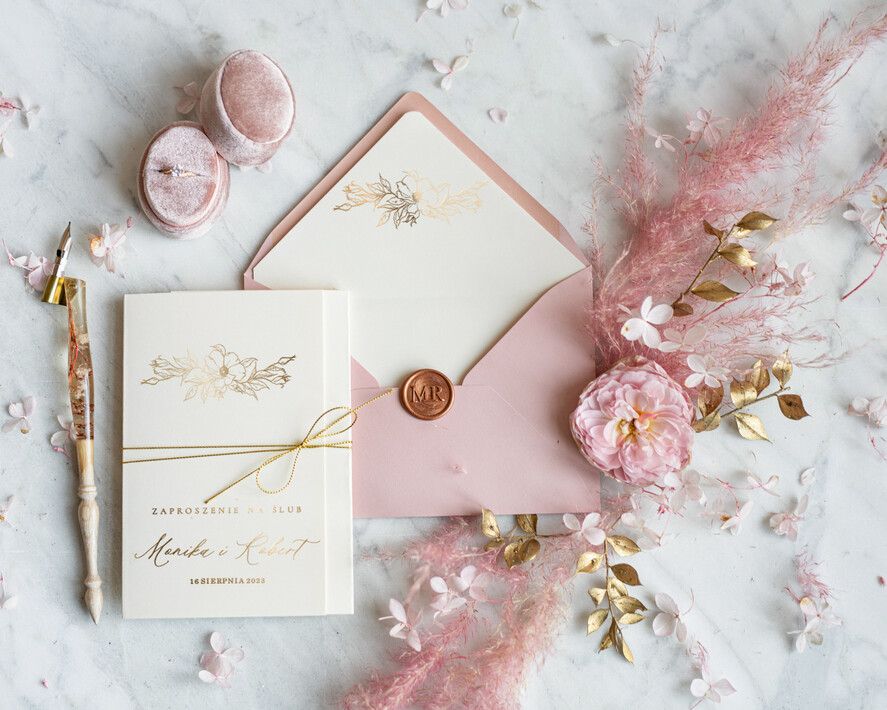 Zaproszenia ślubne Złote Glamour spersonalizowane zaproszenia na ślub, elegancki styl glamour, składane zaproszenia ślubne1