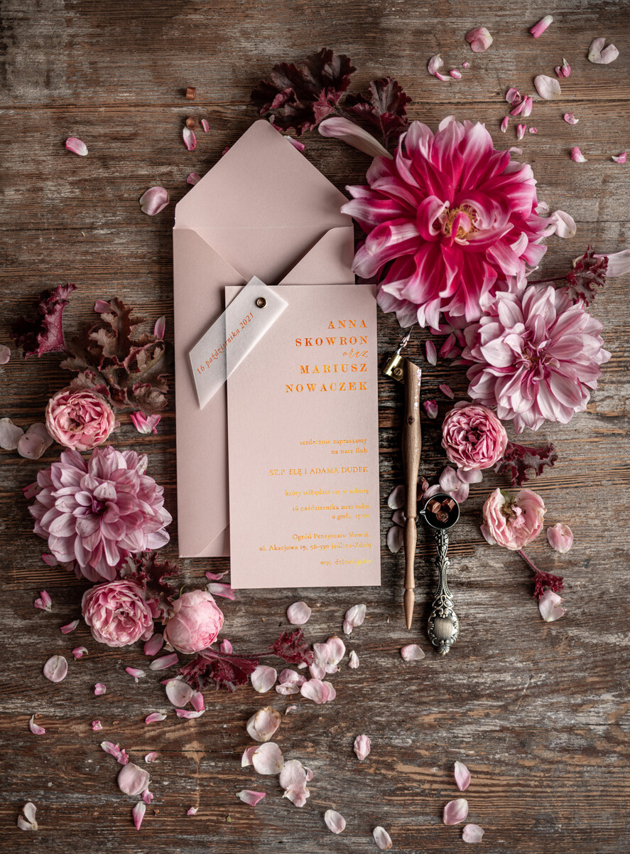 Zaproszenia ślubne Złote Glamour złote nowoczesne zaproszenia ślubne złocone minimalistyczne zaproszenie na ślub cywilny różowe3