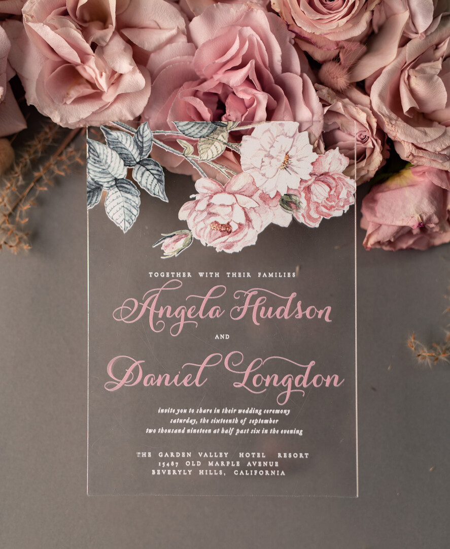 Zaproszenia ślubne Złote Glamour nowoczesne zaproszenia ślubne druk UV na akrylu idealne na wesele w pałacu 12