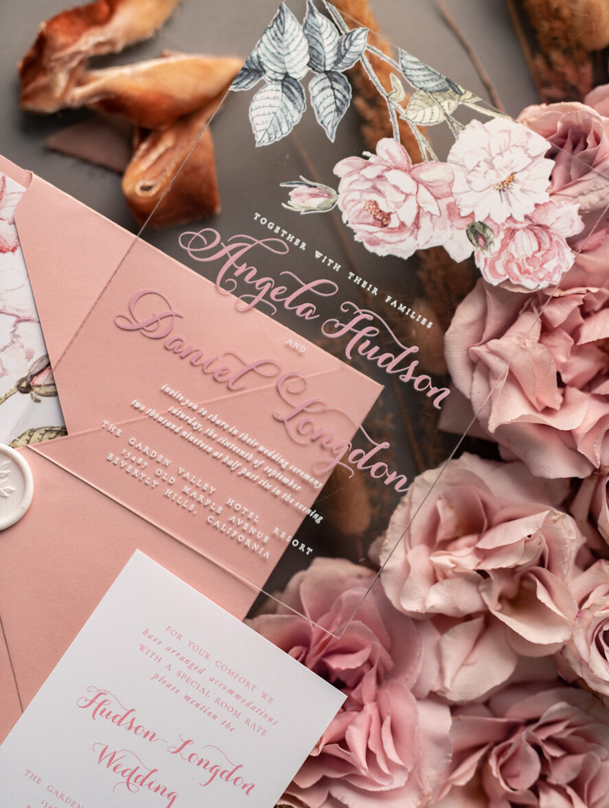 Zaproszenia ślubne Złote Glamour nowoczesne zaproszenia ślubne druk UV na akrylu idealne na wesele w pałacu 14