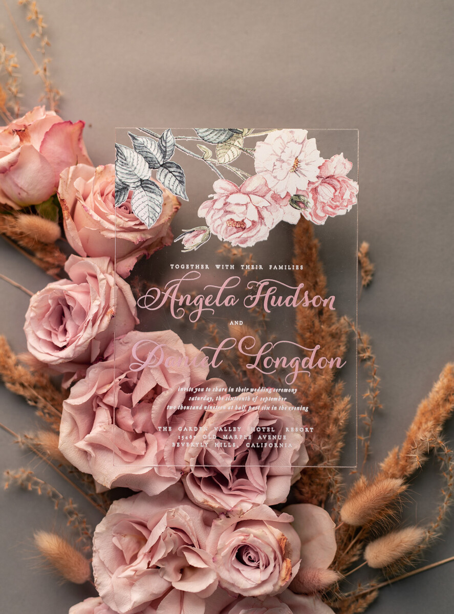 Zaproszenia ślubne Złote Glamour nowoczesne zaproszenia ślubne druk UV na akrylu idealne na wesele w pałacu 19