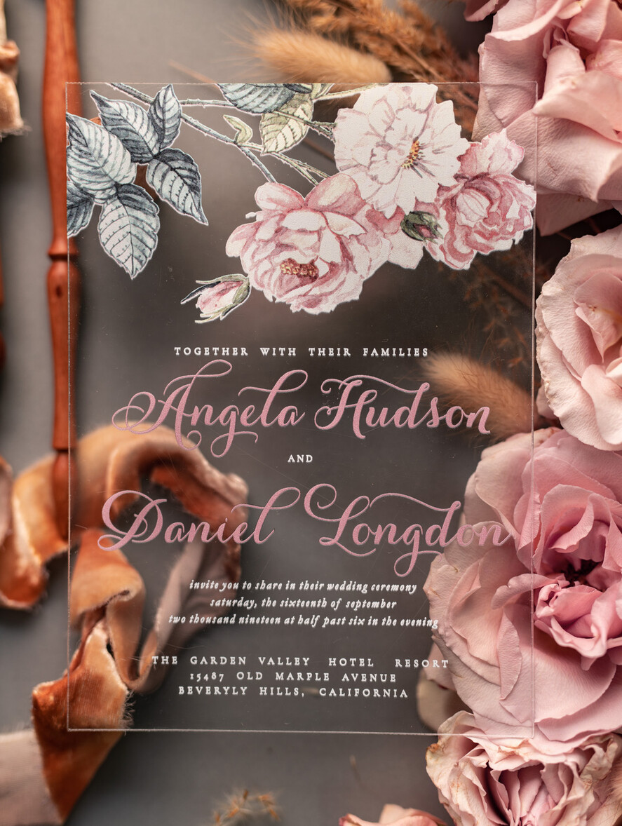 Zaproszenia ślubne Złote Glamour nowoczesne zaproszenia ślubne druk UV na akrylu idealne na wesele w pałacu 26