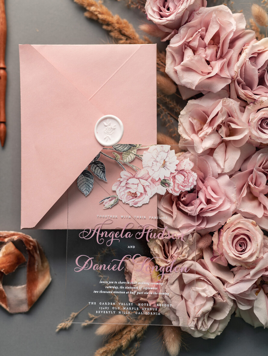 Zaproszenia ślubne Złote Glamour nowoczesne zaproszenia ślubne druk UV na akrylu idealne na wesele w pałacu 27