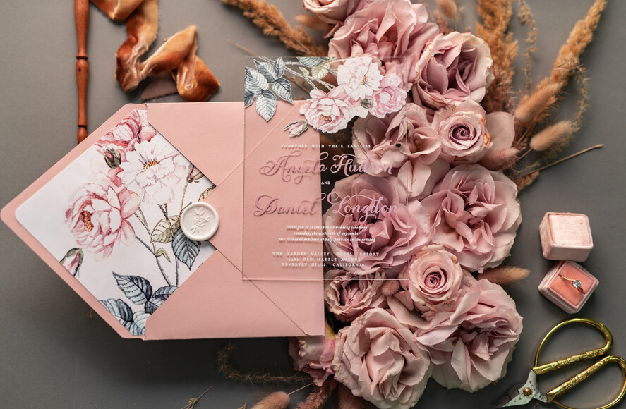 Zaproszenia ślubne Złote Glamour nowoczesne zaproszenia ślubne druk UV na akrylu idealne na wesele w pałacu 5