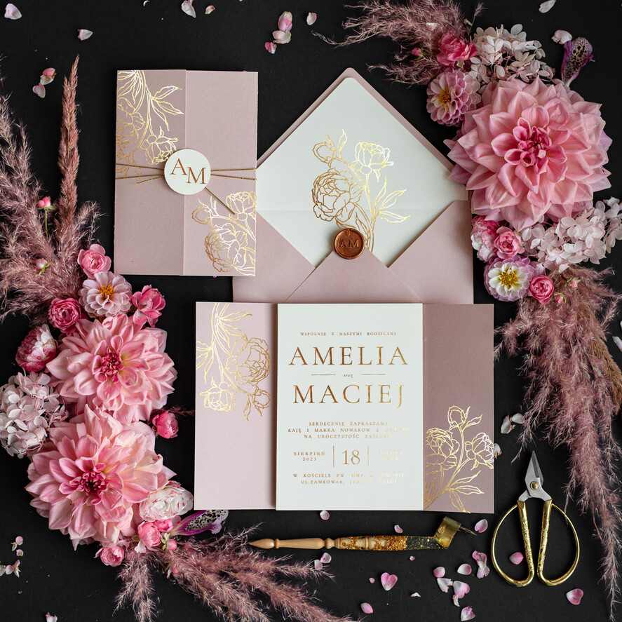 Zaproszenia ślubne Złote Glamour modne zaproszenia na ślub, glamour złote i błyszczące zaproszenia ślubne 1