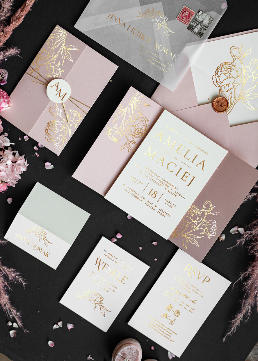 Zaproszenia ślubne Złote Glamour modne zaproszenia na ślub, glamour złote i błyszczące zaproszenia ślubne 3