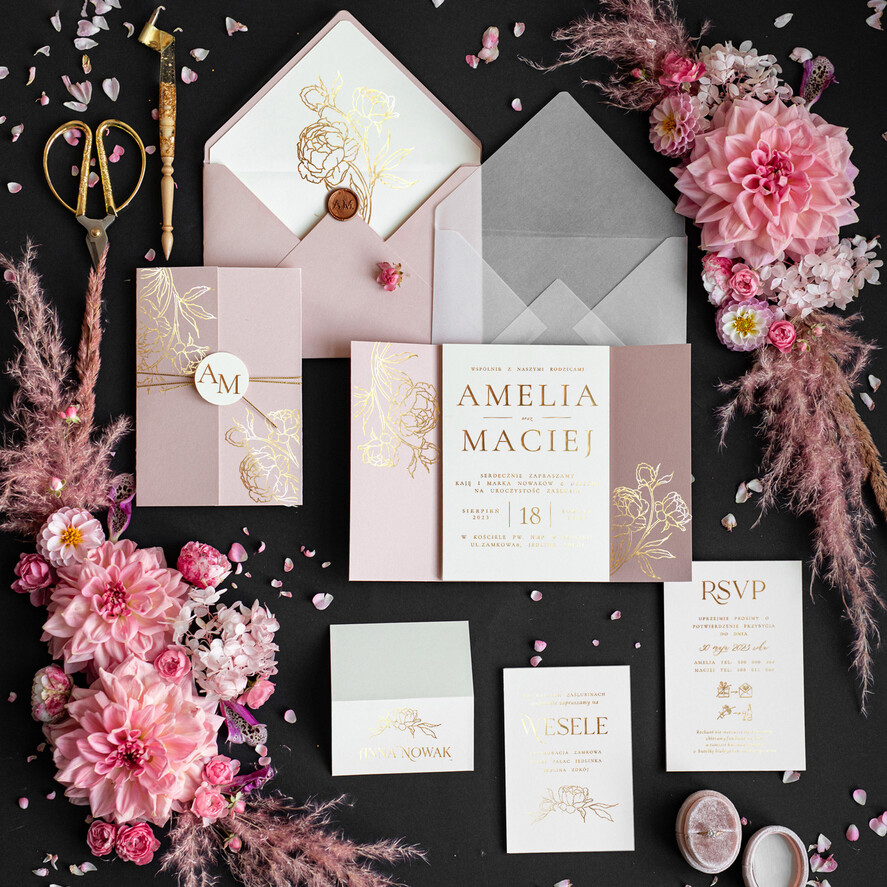 Zaproszenia ślubne Złote Glamour modne zaproszenia na ślub, glamour złote i błyszczące zaproszenia ślubne 5