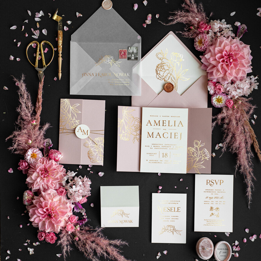 Zaproszenia ślubne Złote Glamour modne zaproszenia na ślub, glamour złote i błyszczące zaproszenia ślubne 0