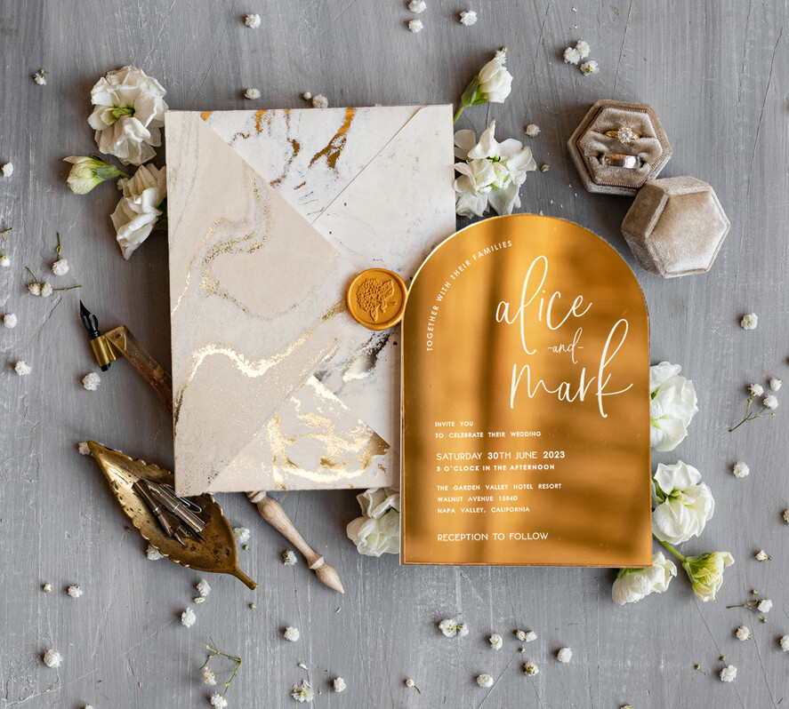 Zaproszenia ślubne Złote Glamour zaproszenia ślubne na złotym lustrze, złote zaproszenia na ślub glamour, eleganckie zaproszenia ślubne, ekskluzywne zaproszenie ślubne1