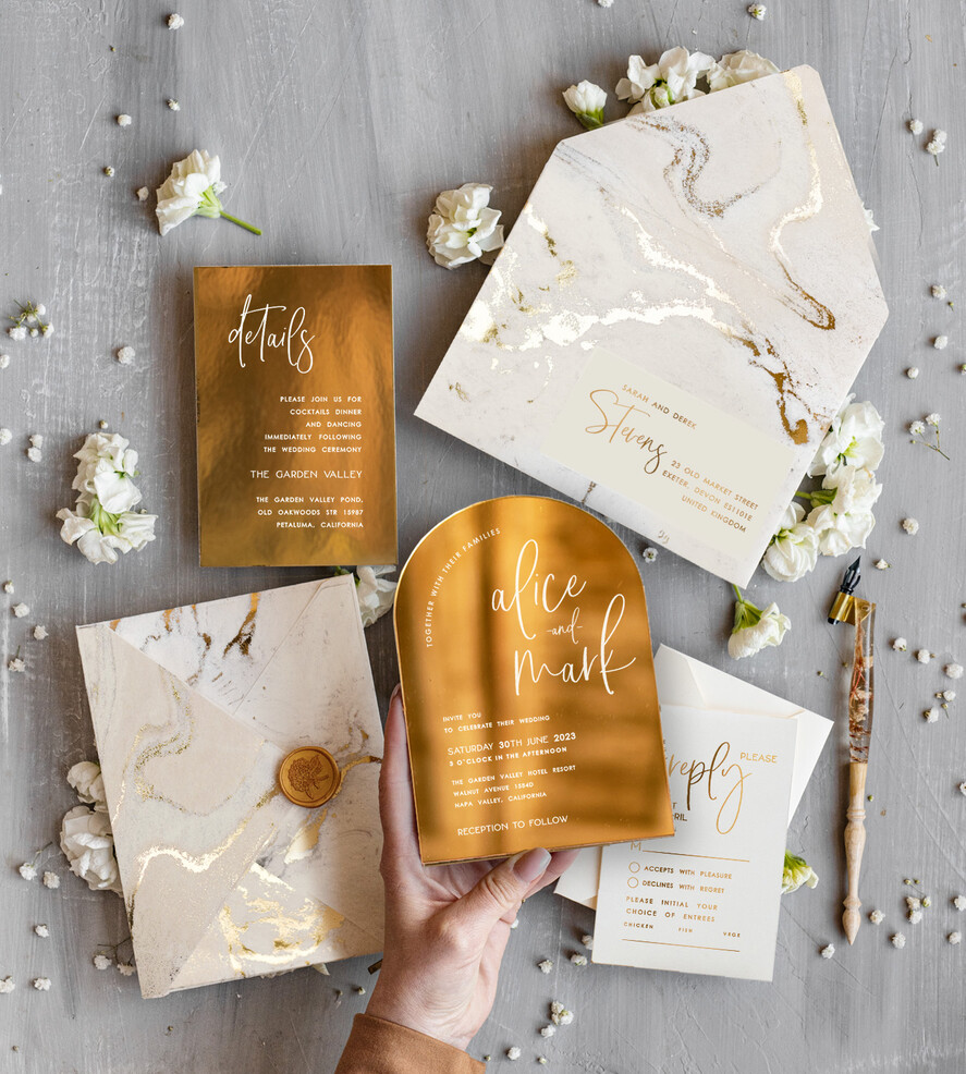 Zaproszenia ślubne Złote Glamour zaproszenia ślubne na złotym lustrze, złote zaproszenia na ślub glamour, eleganckie zaproszenia ślubne, ekskluzywne zaproszenie ślubne0