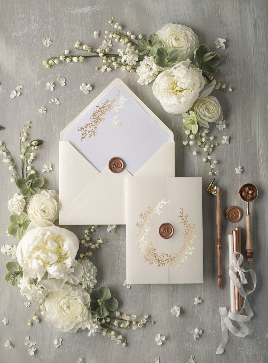 Zaproszenia ślubne Złote Glamour Minimalistyczne Zaproszenia Ślubne Złocone Zaproszenia na Ślub Ecru i Zloto6