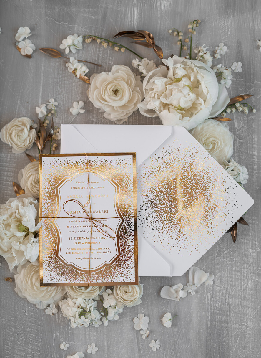 Zaproszenia ślubne Złote Glamour niepowtarzalne zaproszenia ślubne, elegancki styl glamour1