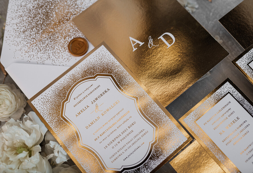 Zaproszenia ślubne Złote Glamour niepowtarzalne zaproszenia ślubne, elegancki styl glamour2