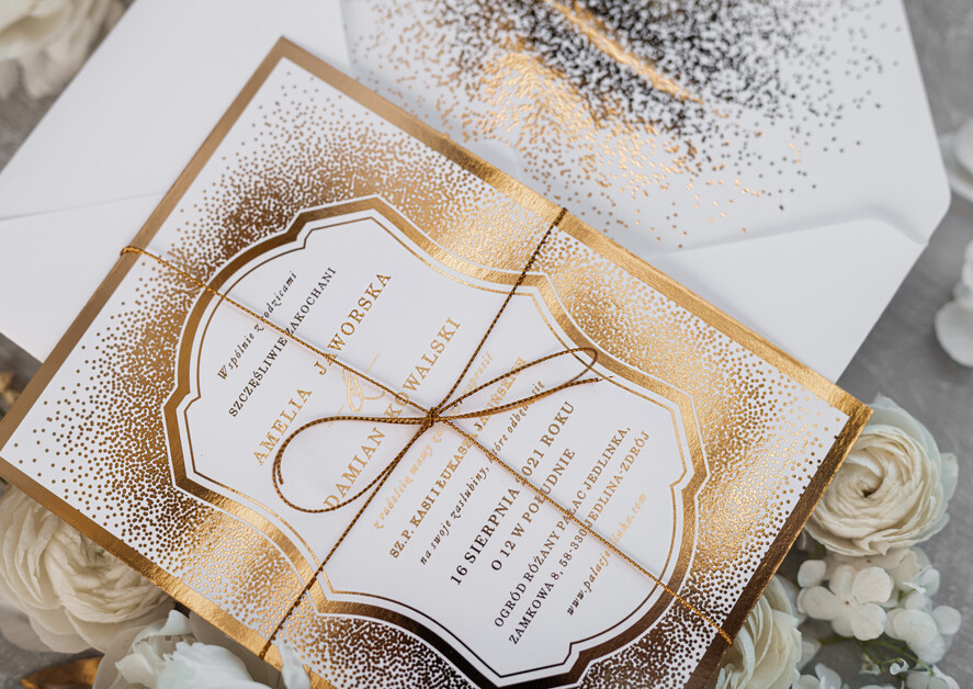 Zaproszenia ślubne Złote Glamour niepowtarzalne zaproszenia ślubne, elegancki styl glamour3
