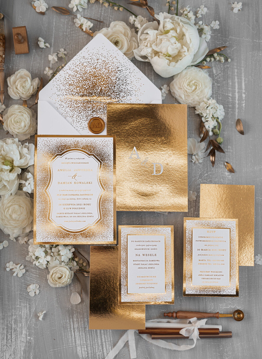 Zaproszenia ślubne Złote Glamour niepowtarzalne zaproszenia ślubne, elegancki styl glamour5