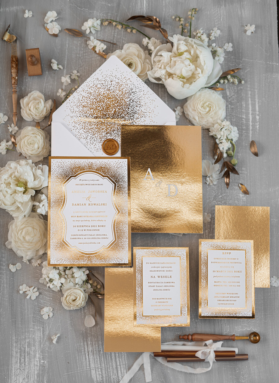 Zaproszenia ślubne Złote Glamour niepowtarzalne zaproszenia ślubne, elegancki styl glamour0