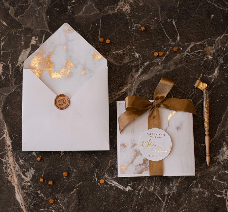 Zaproszenia ślubne Złote Glamour złote zaproszenia ślubne marmur składane harmonijkowe złocone zaproszenie na ślub marmurkowe6