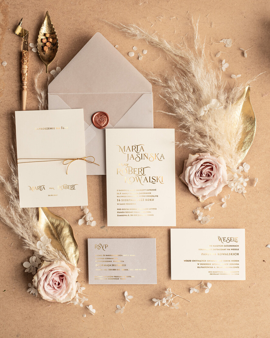 Zaproszenia ślubne Złote Glamour zaproszenia ślubne wykonywane ręcznie, glamour błyszczące złote0