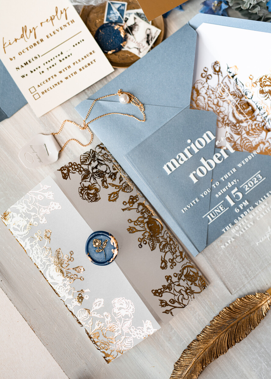 Zaproszenia ślubne Złote Glamour eleganckie zaproszenia ślubne, złote zaproszenia na ślub, niebieskie zaproszenia slubne, akrylowe zaproszenia na ślub zaproszenia glamour z lakiem12