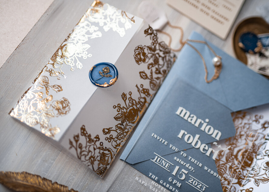 Zaproszenia ślubne Złote Glamour eleganckie zaproszenia ślubne, złote zaproszenia na ślub, niebieskie zaproszenia slubne, akrylowe zaproszenia na ślub zaproszenia glamour z lakiem15