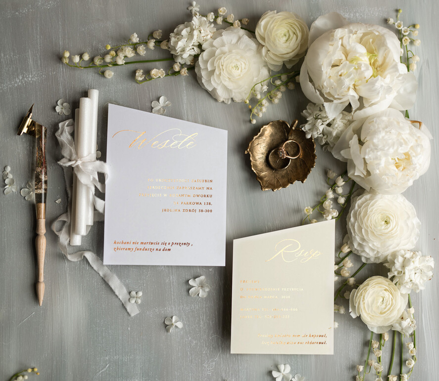 Zaproszenia ślubne Złote Glamour kartki ślubne ręcznie robione, glamour złote i srebrne5