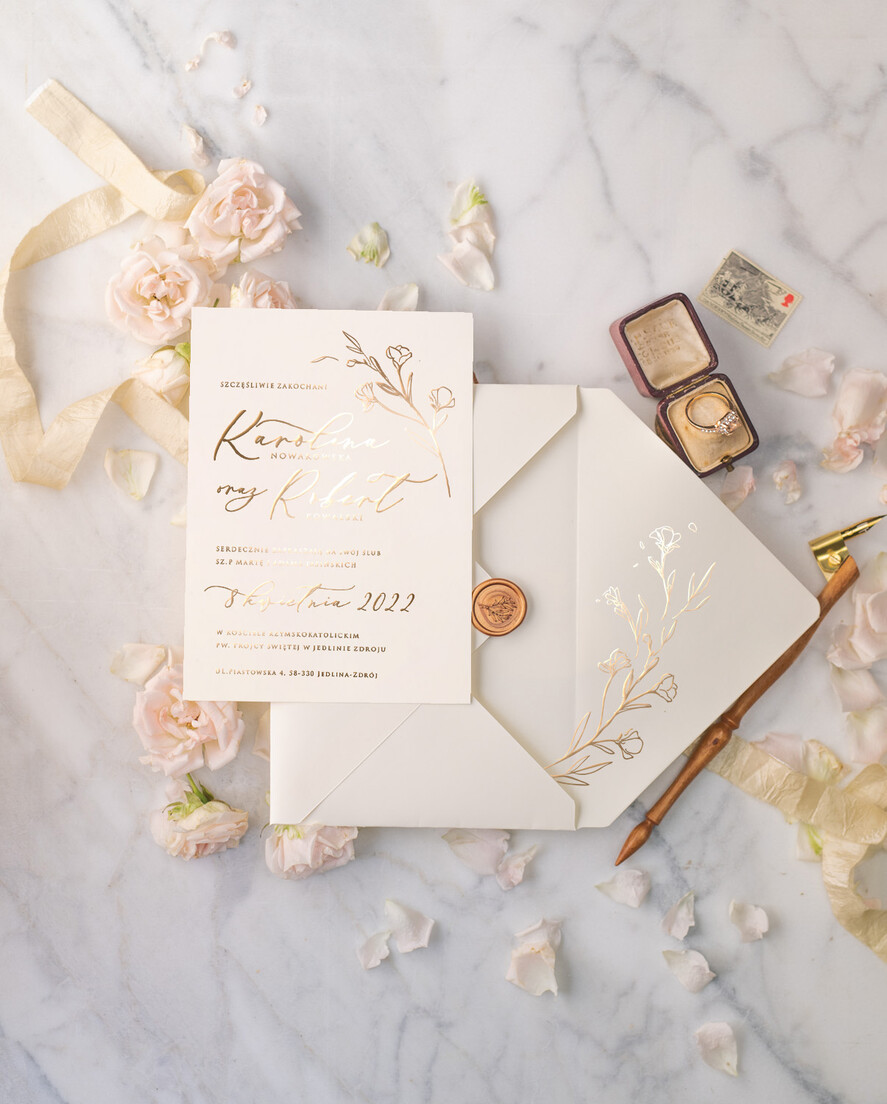 Zaproszenia ślubne Złote Glamour spersonalizowane zaproszenia na ślub glamour złote i srebrne litery delikatne zaproszenia ze sznurkiem  2