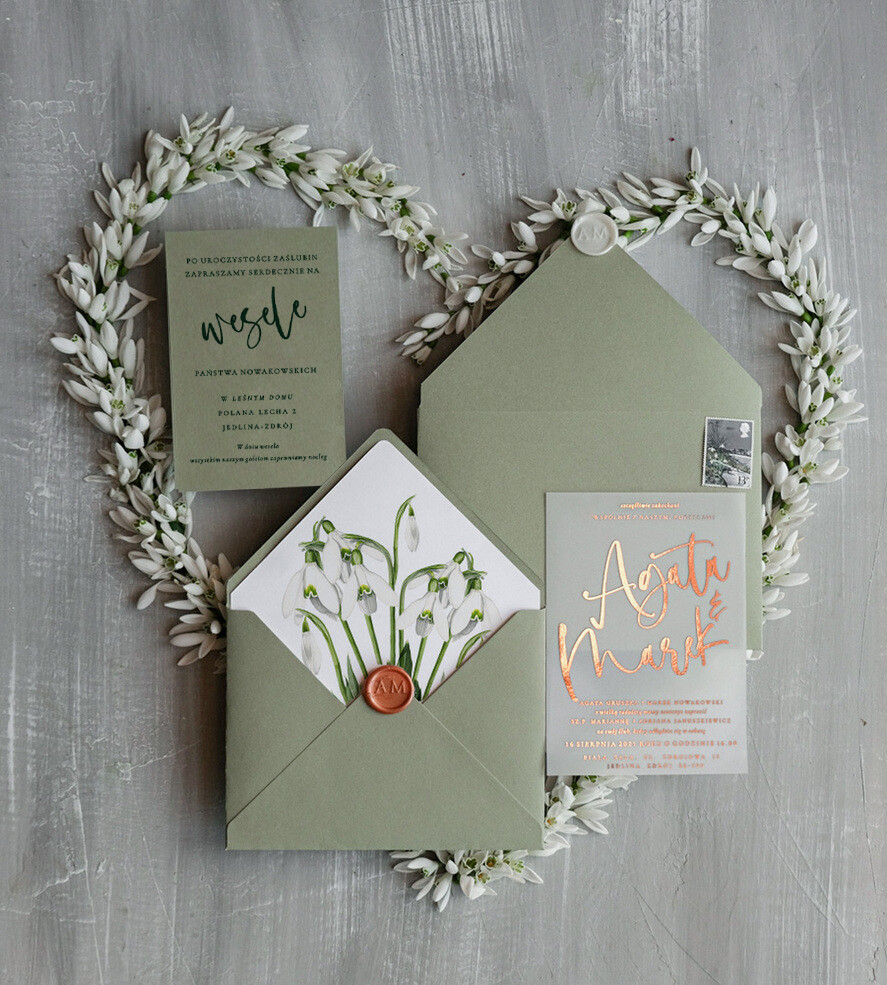 Zaproszenia ślubne Złote Glamour piękne zaproszenia ślubne złote litery zaproszenia na ślub z konwaliami 0