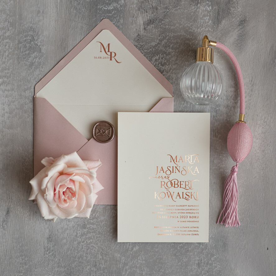 Zaproszenia ślubne Złote Glamour Rose Gold Minimalistyczne zaproszenia ślubne, złocone zaproszenie ślubne Proste zaproszenie na ślub Róż i Kalka 1