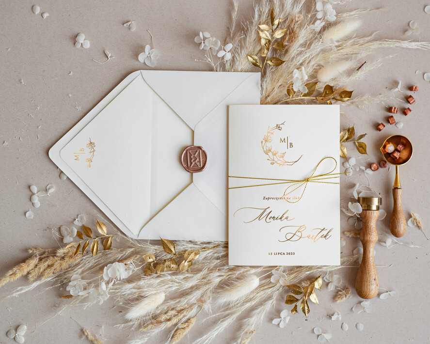 Zaproszenia ślubne Złote Glamour oryginalne zaproszenia ślubne, świecące błyszczące litery, składane zaproszenia ze sznurkiem 1