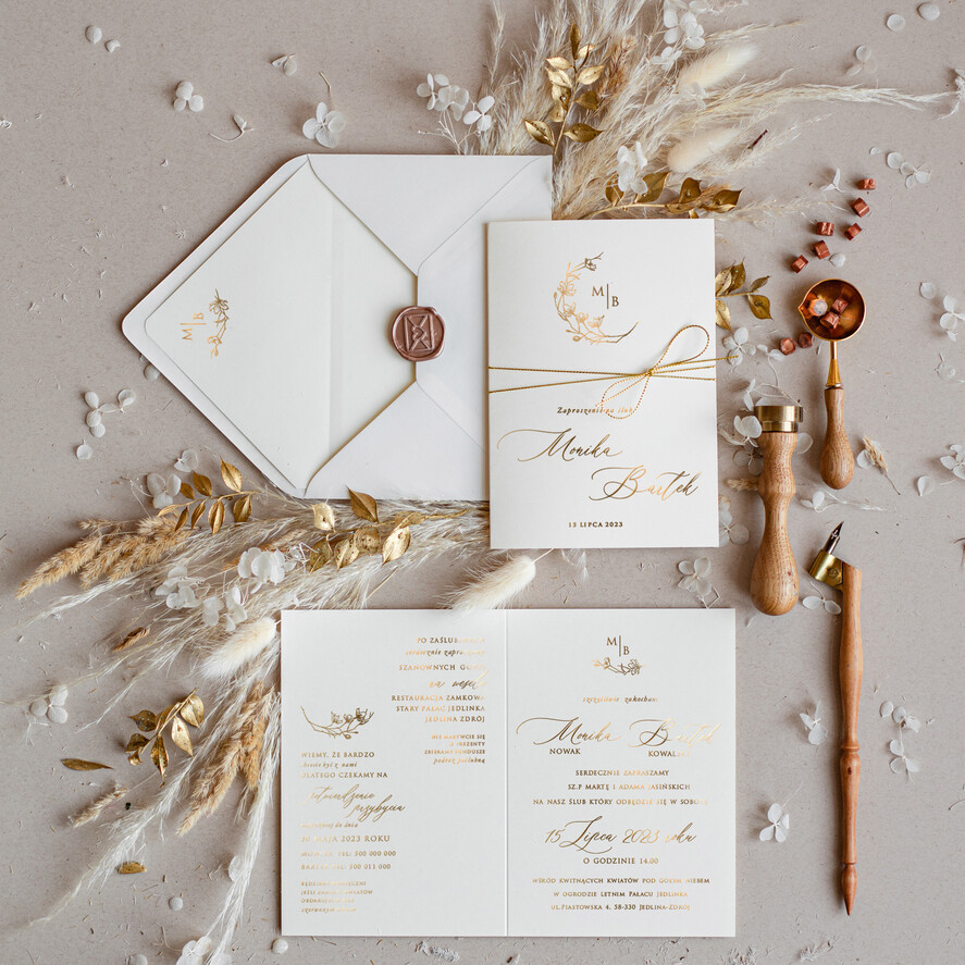 Zaproszenia ślubne Złote Glamour oryginalne zaproszenia ślubne, świecące błyszczące litery, składane zaproszenia ze sznurkiem 0