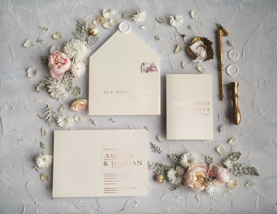 Zaproszenia ślubne Złote Glamour Minimalistyczne  Złote Zaproszenia Ślubne,  Proste  Złocone Zaproszenia na Ślub  Zaproszenie ślubne  0