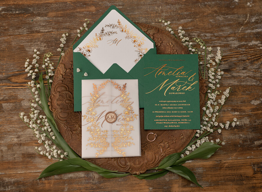 Zaproszenia ślubne Złote Glamour Złocone Eukaliptus Zaproszenia Ślubne Zieleń i Złoto  Zaproszenia na Ślub Delikatne Zaproszenie Ślubne Zielone Eukaliptus1