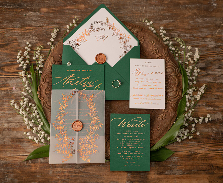 Zaproszenia ślubne Złote Glamour Złocone Eukaliptus Zaproszenia Ślubne Zieleń i Złoto  Zaproszenia na Ślub Delikatne Zaproszenie Ślubne Zielone Eukaliptus14